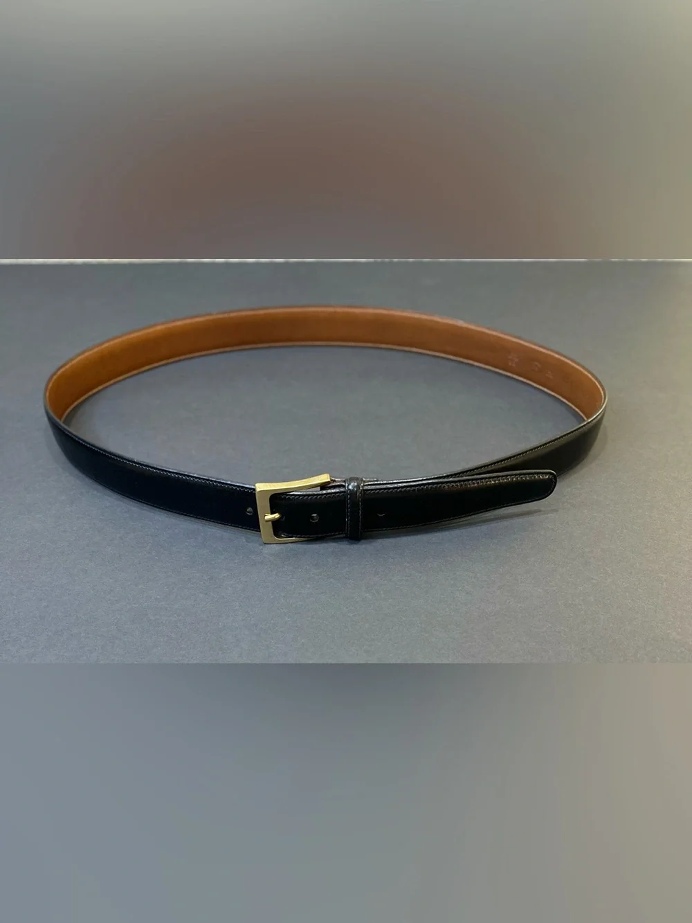 VTG 1990-2000 Trafalgar Cortina Smooth Black Leather Dress Belt Brass Buckle USA